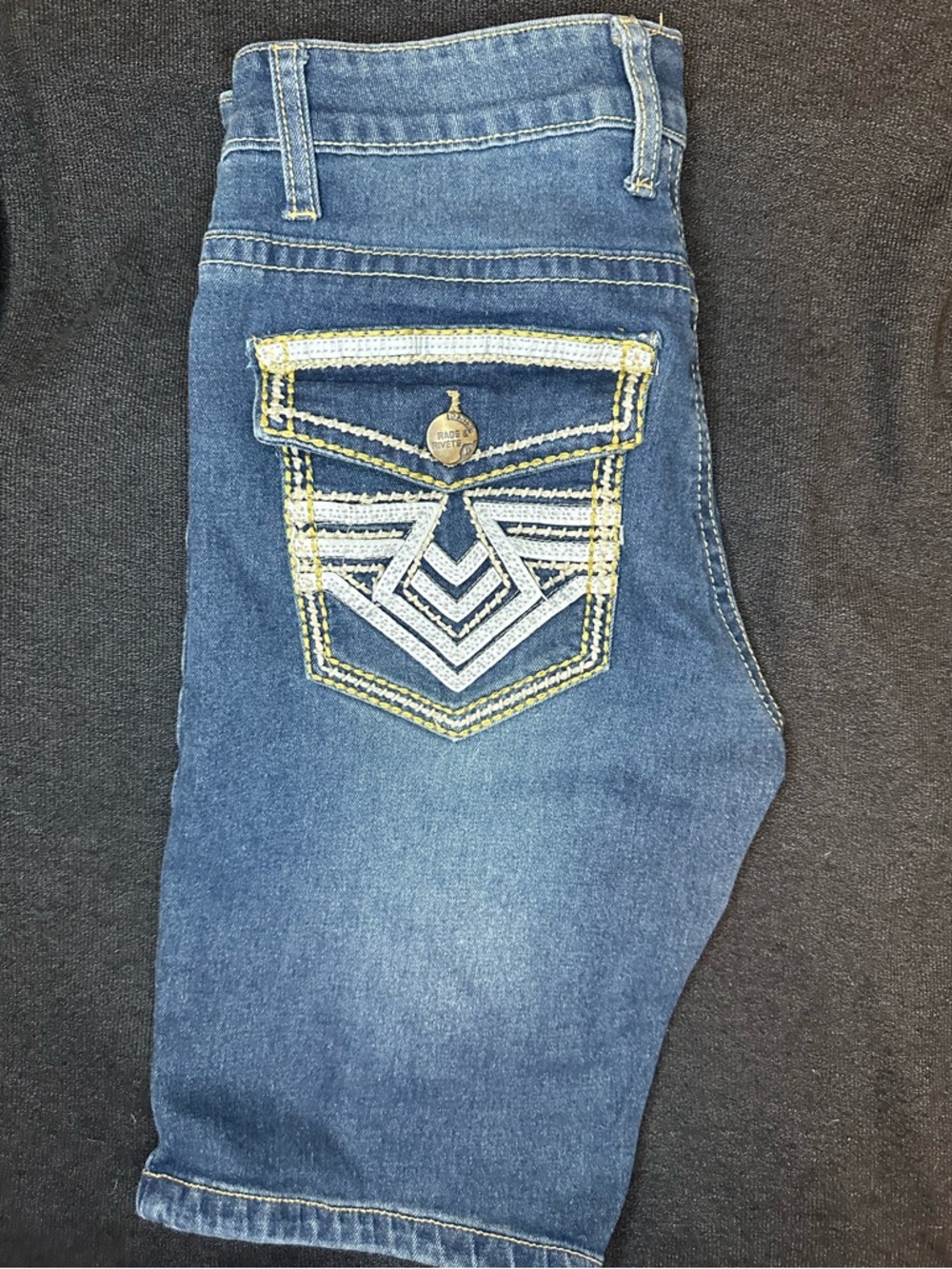 Rags & Rivets Denim Shorts Womens Size 28 Flap Pocket Embroidered Y2K